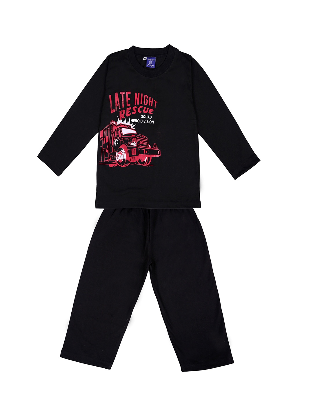 

SWEET ANGEL Unisex Black Printed Night suit