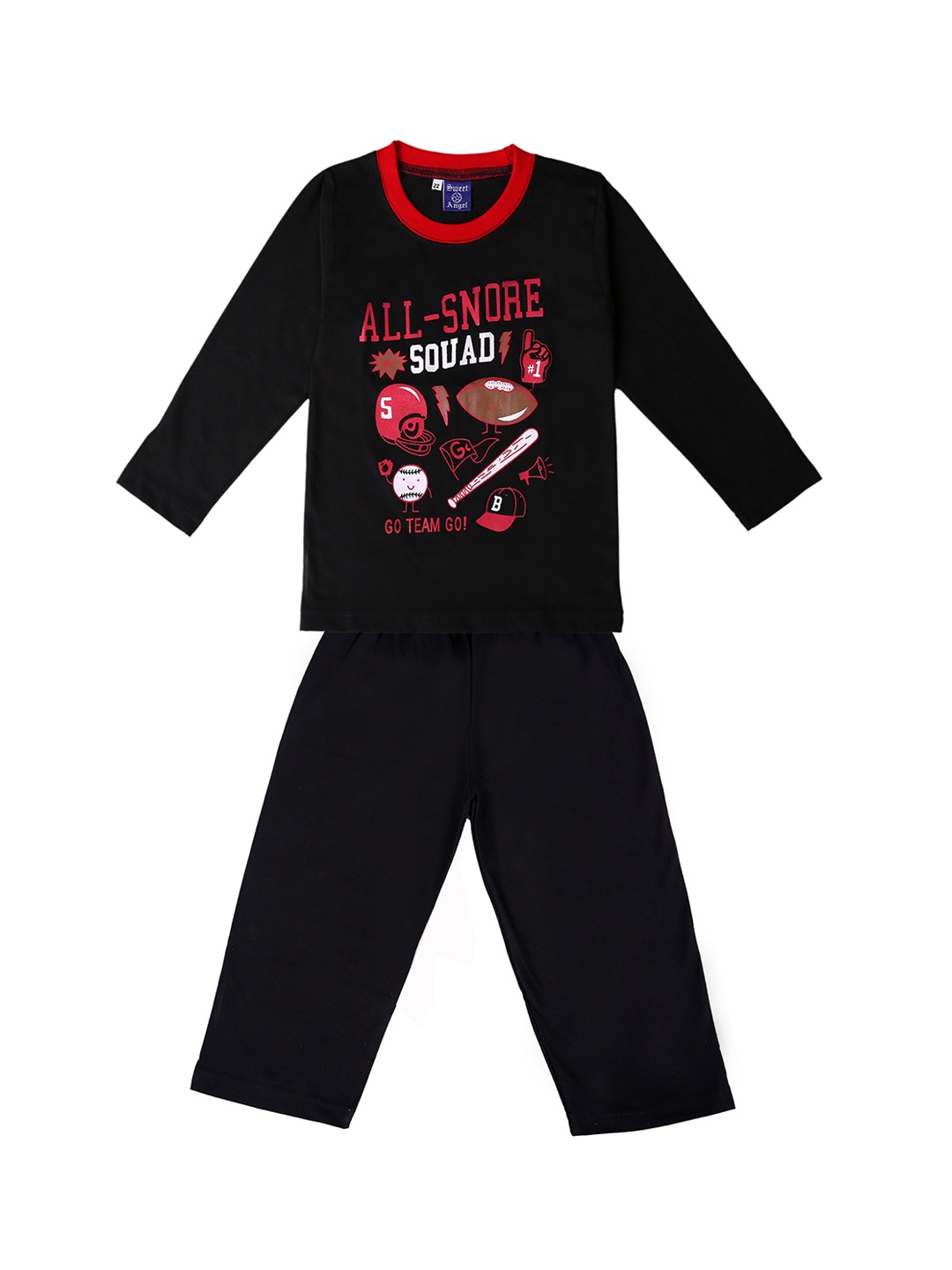 

SWEET ANGEL Unisex Black Printed Night suit