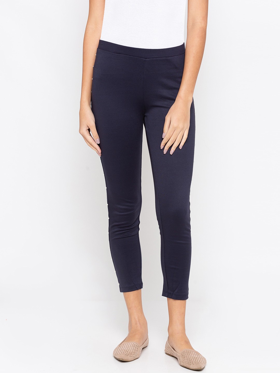 

Globus Women Navy Blue Skinny Fit Solid Treggings