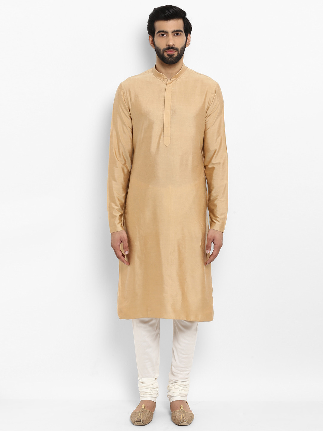 

ethnix Men Golden Coloured Solid Straight Kurta, Gold
