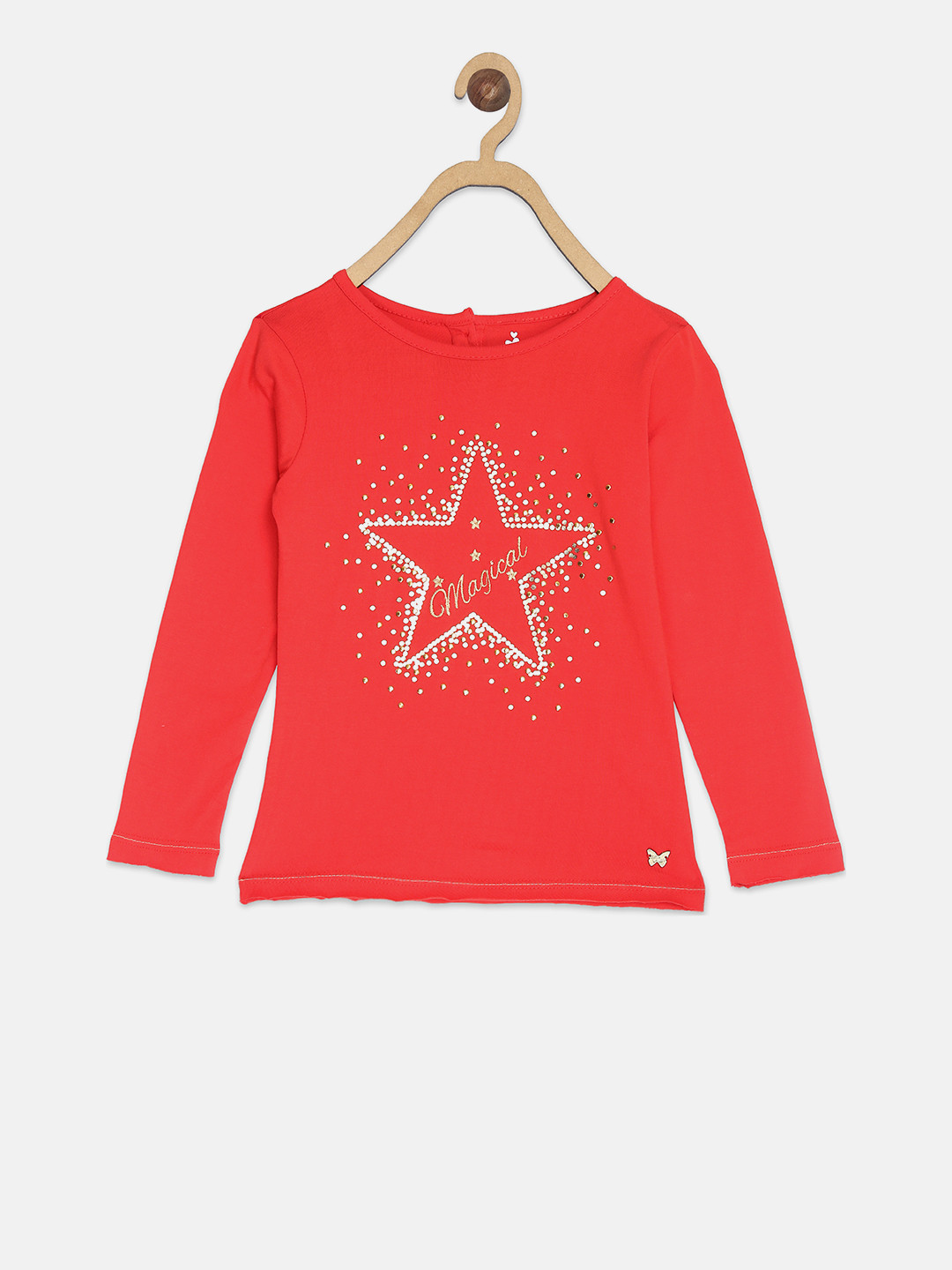 

Blue Giraffe Girls Red Printed Round Neck T-shirt
