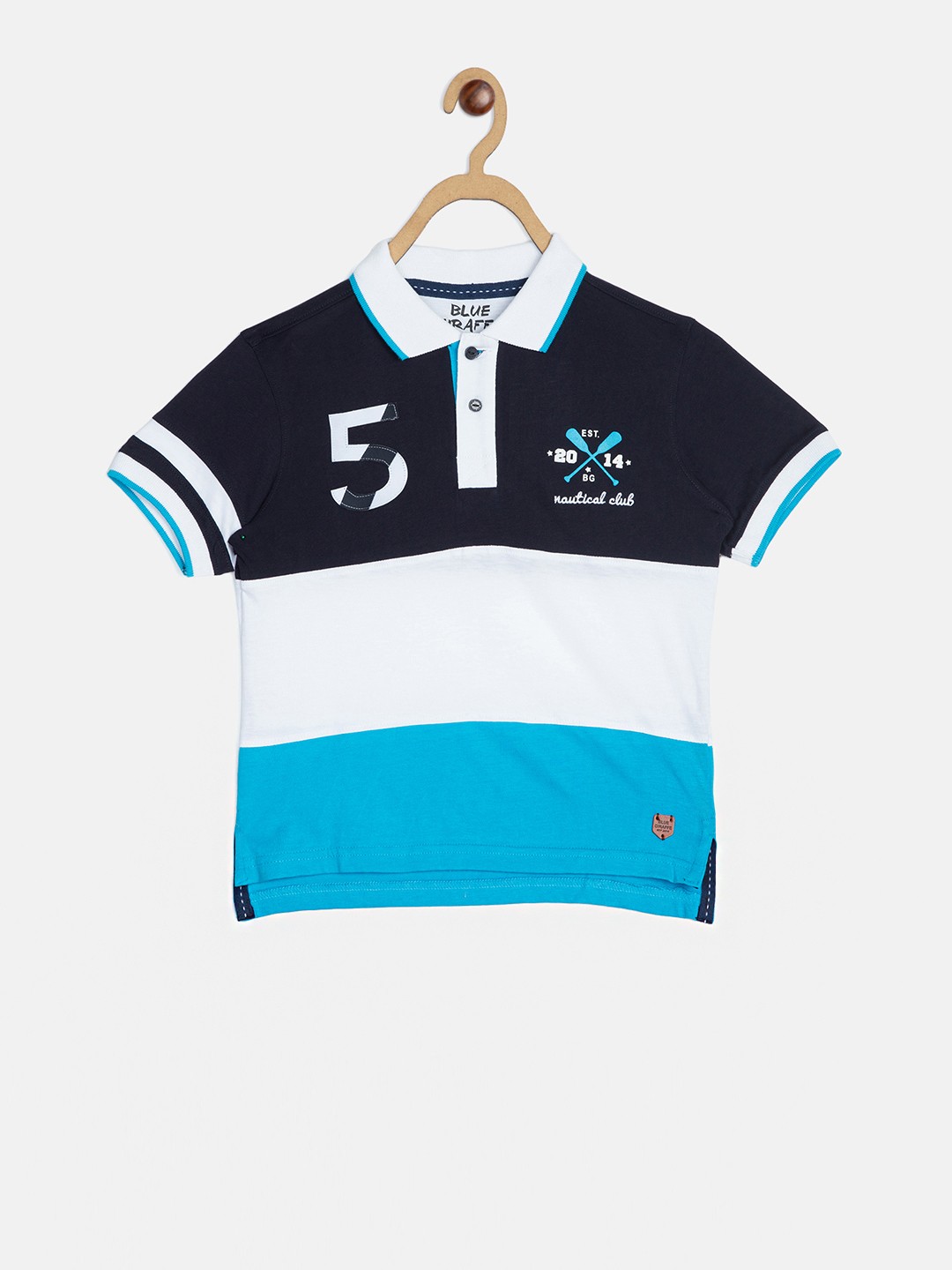 

Blue Giraffe Boys White Colourblocked Polo Collar T-shirt