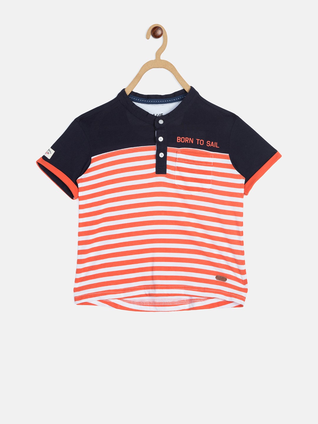 

Blue Giraffe Boys Navy Blue Striped Henley Neck T-shirt