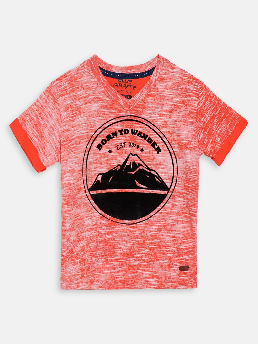 

Blue Giraffe Boys Orange Printed V-Neck T-shirt