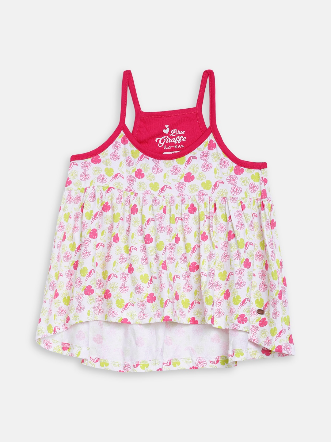 

Blue Giraffe Girls White Tropical Print Empire Top