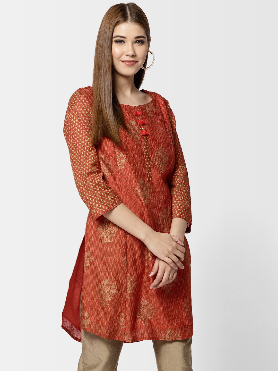

Fabindia Red & Golden Printed Tunic