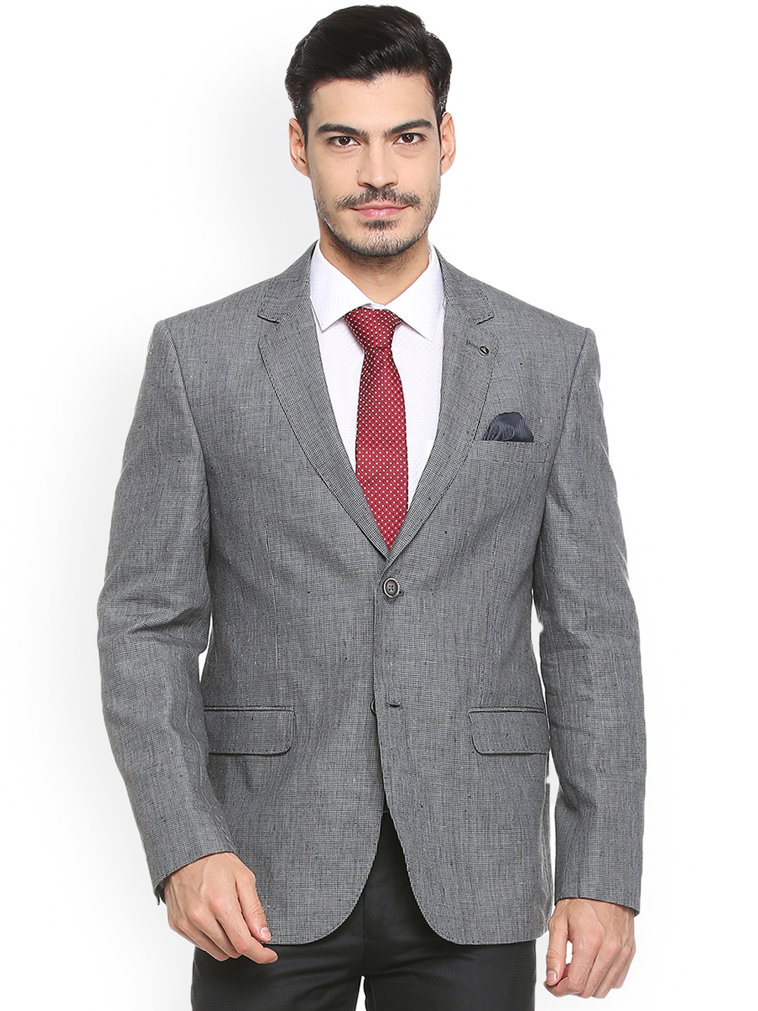 

Van Heusen Men Grey Self-Design Single-Breasted Formal Blazer