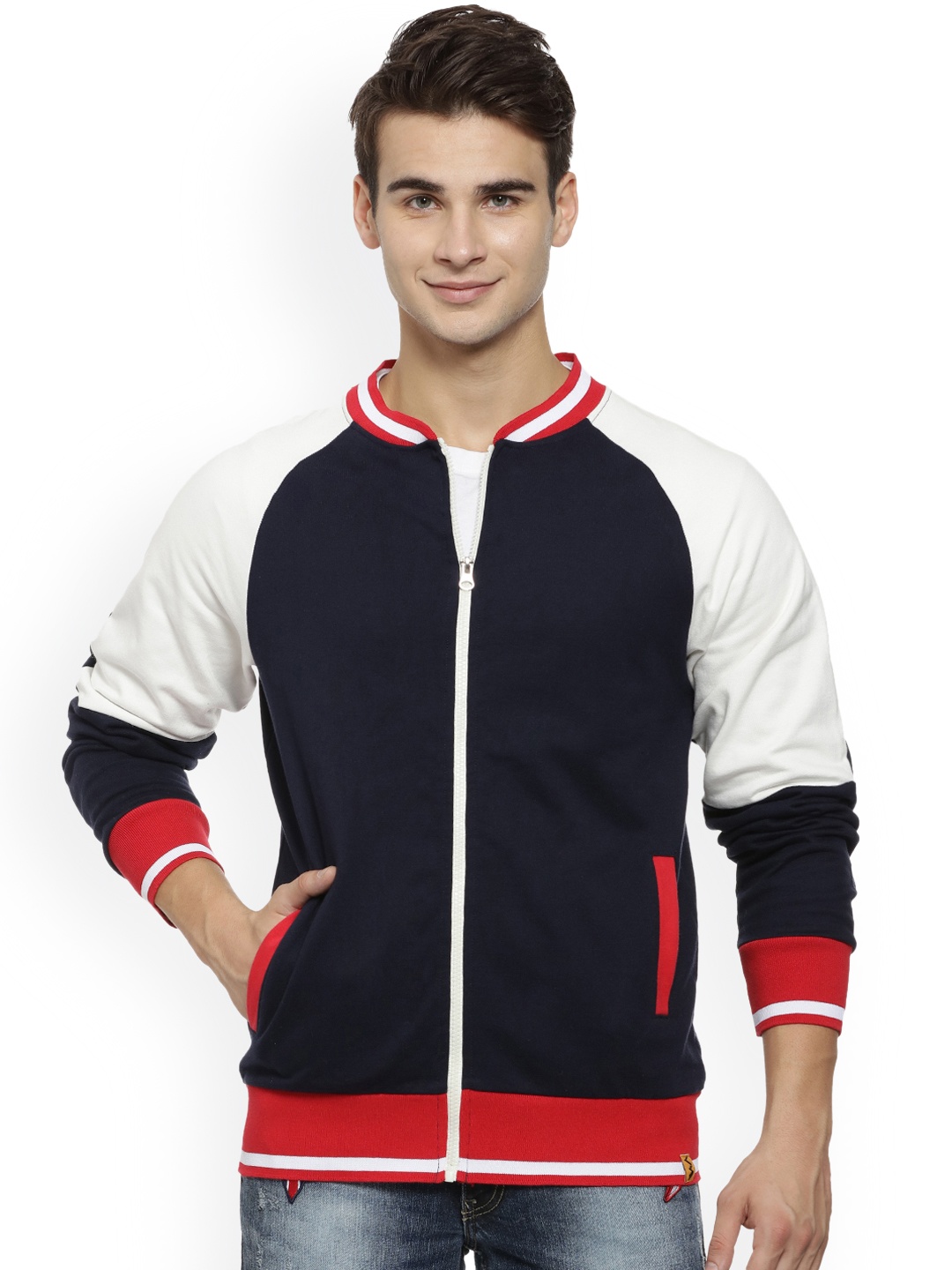 

Campus Sutra Men Blue Colourblocked Bomber