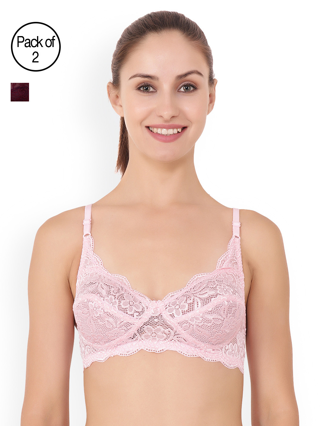 

Floret Pack of 2 Full-Coverage Lace Bras Cristina, Burgundy