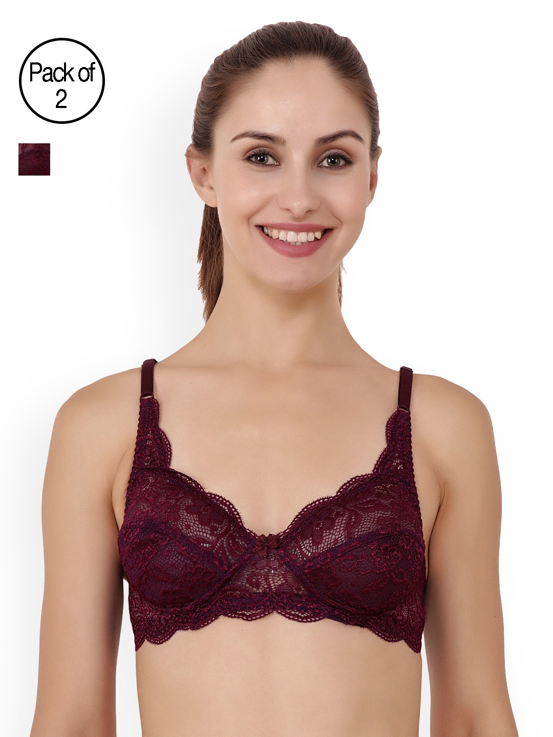 

Floret Pack of 2 Full-Coverage Lace Bras Cristina, Burgundy