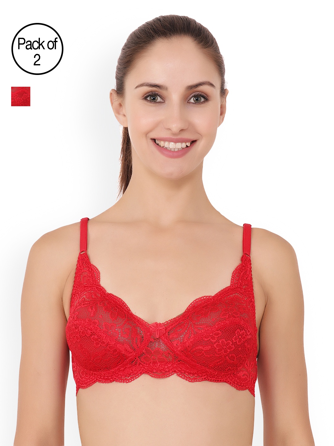 

Floret Pack of 2 Full-Coverage Lace Bras Cristina, Red