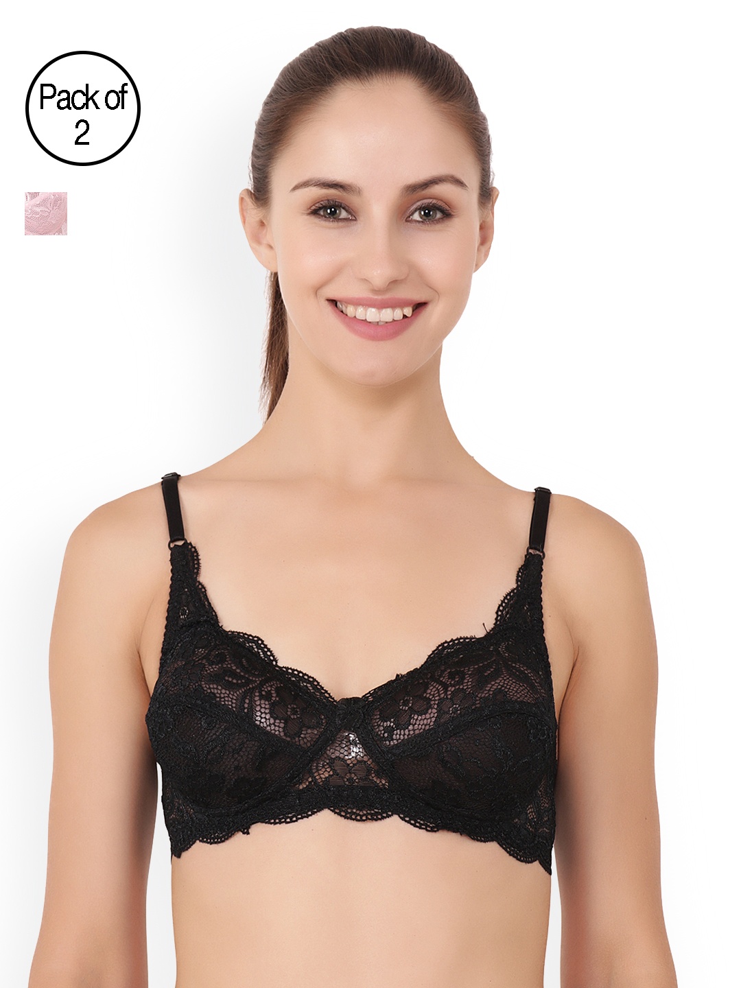 

Floret Pack of 2 Full-Coverage Lace Bras Cristina, Black