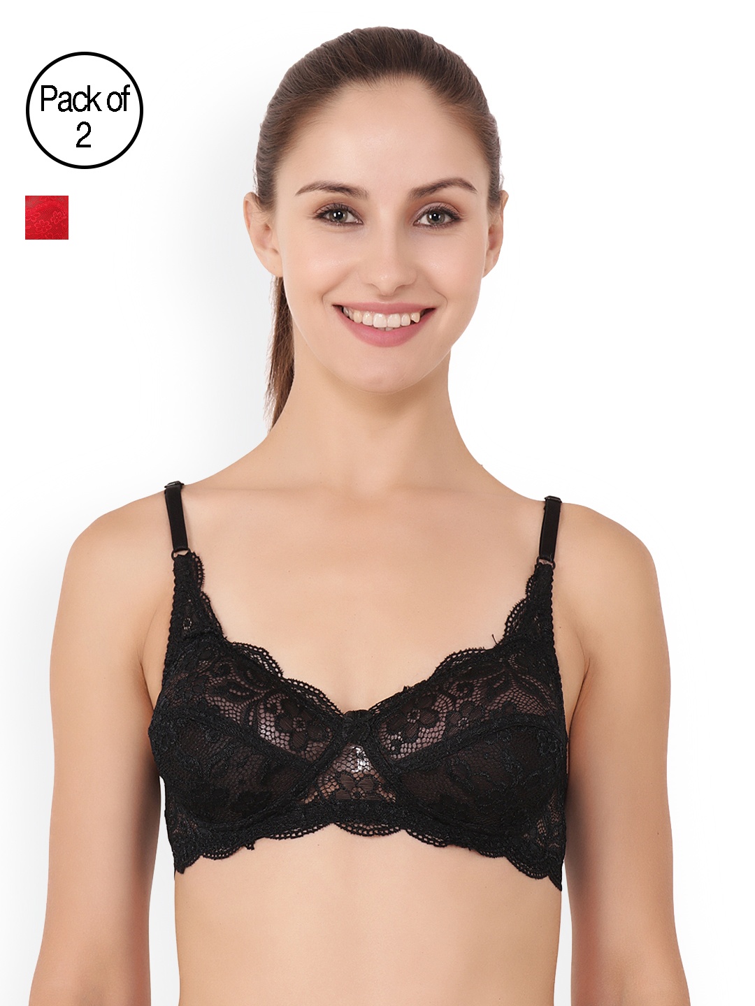 

Floret Pack of 2 Full-Coverage Lace Bras Cristina, Red