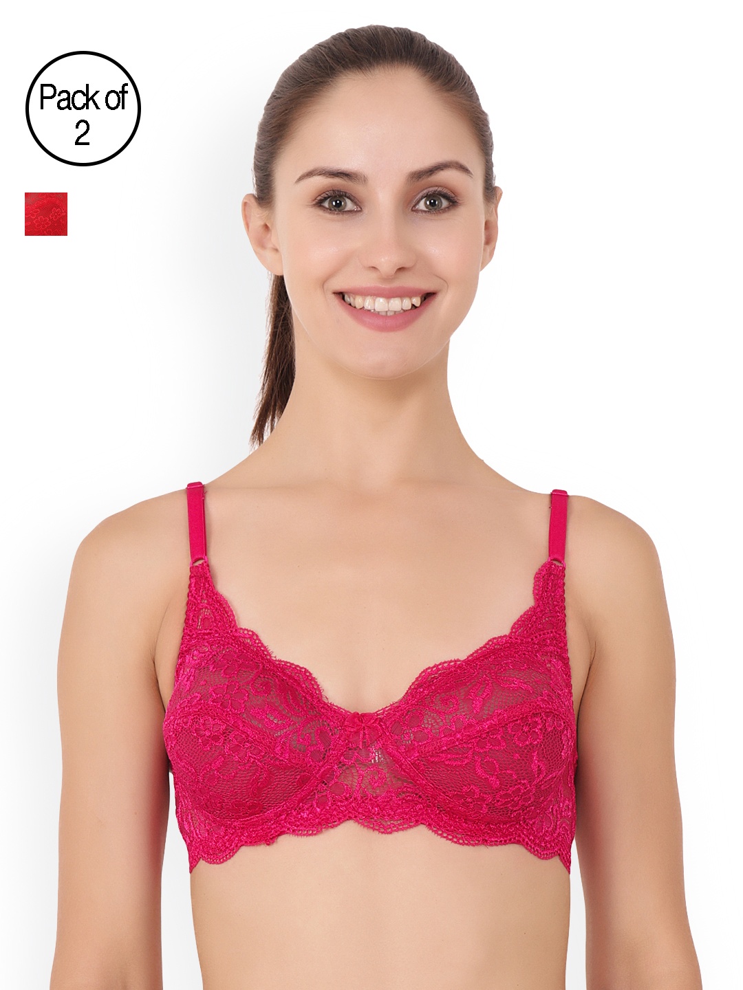 

Floret Pack of 2 Full-Coverage Lace Bras Cristina, Red