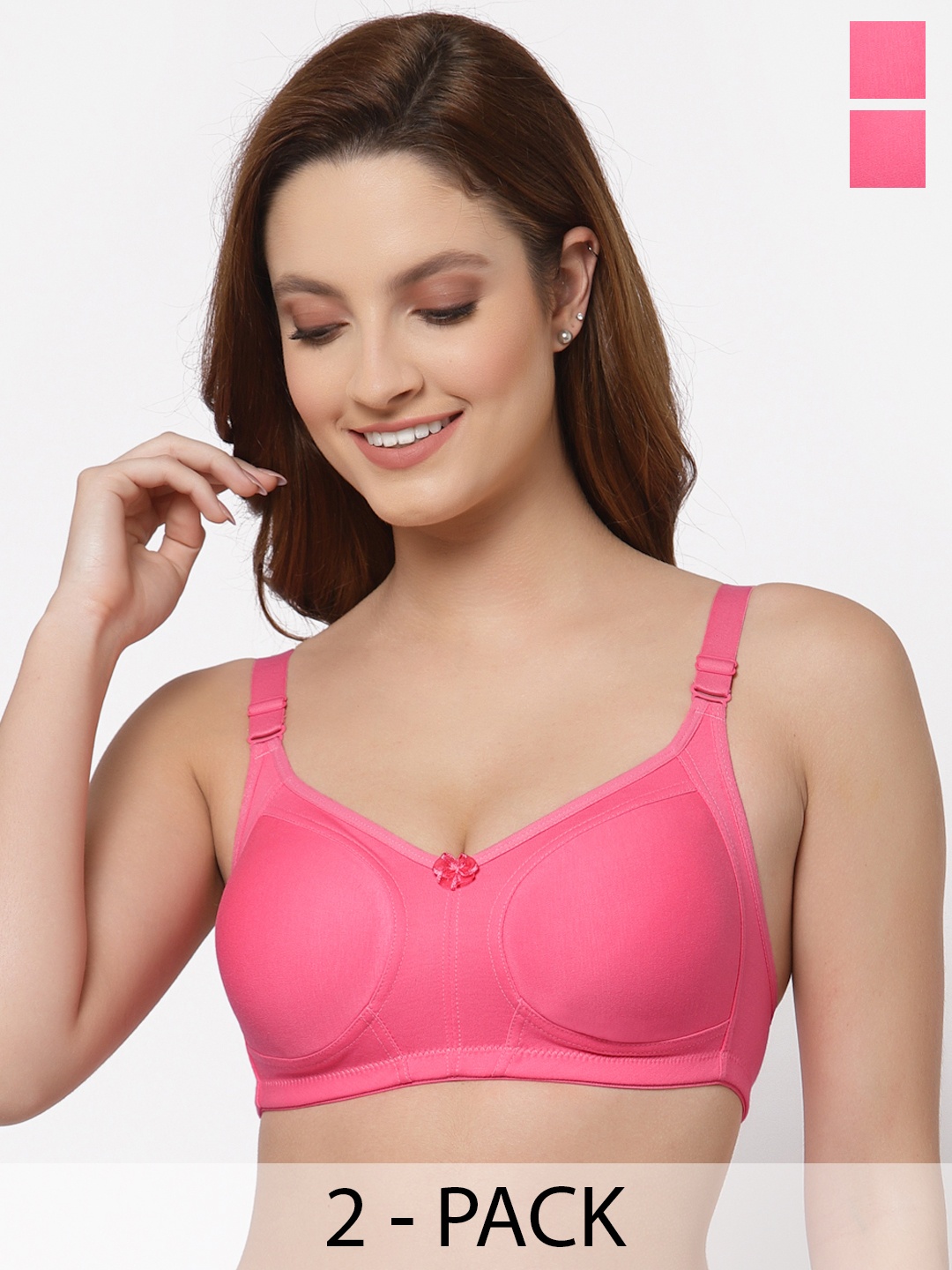 

Floret Pack of 2 Non Padded Non-Wired Cotton Full Coverage Everyday Bra With Moulded Cups, Pink