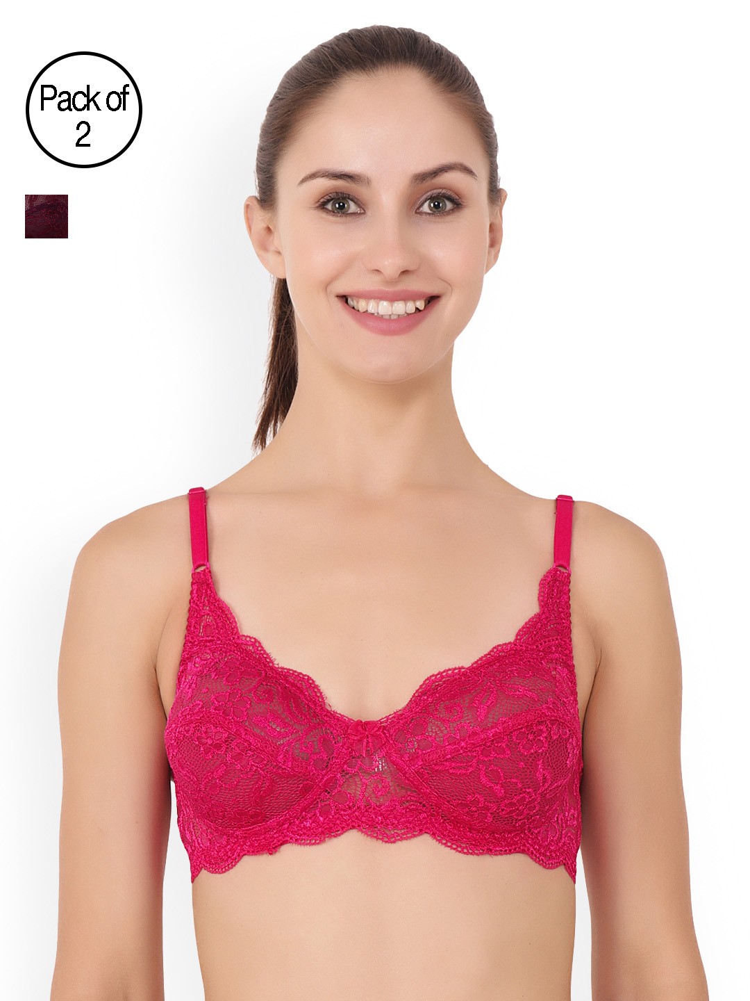 

Floret Pack of 2 Full-Coverage Lace Bras Cristina, Magenta