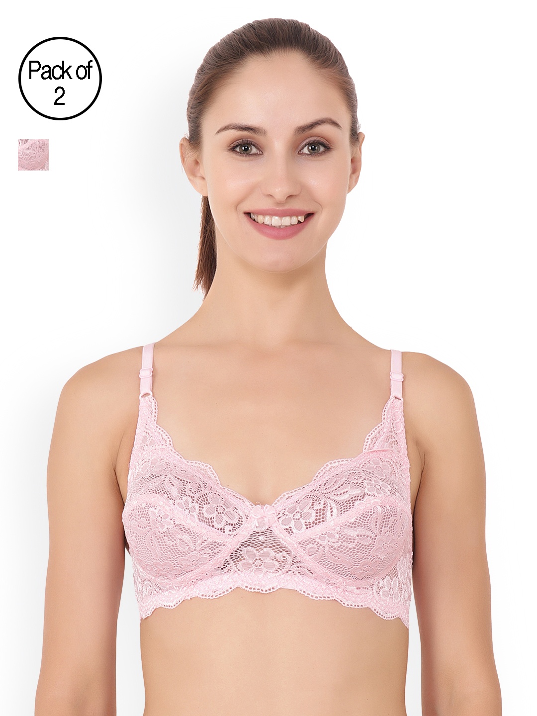 

Floret Pack of 2 Full-Coverage Lace Bras Cristina, Pink