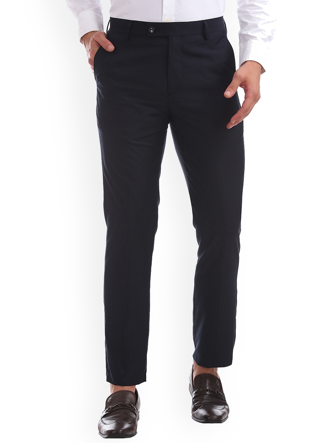 

Arrow Men Navy Blue Tapered Fit Solid Regular Trousers