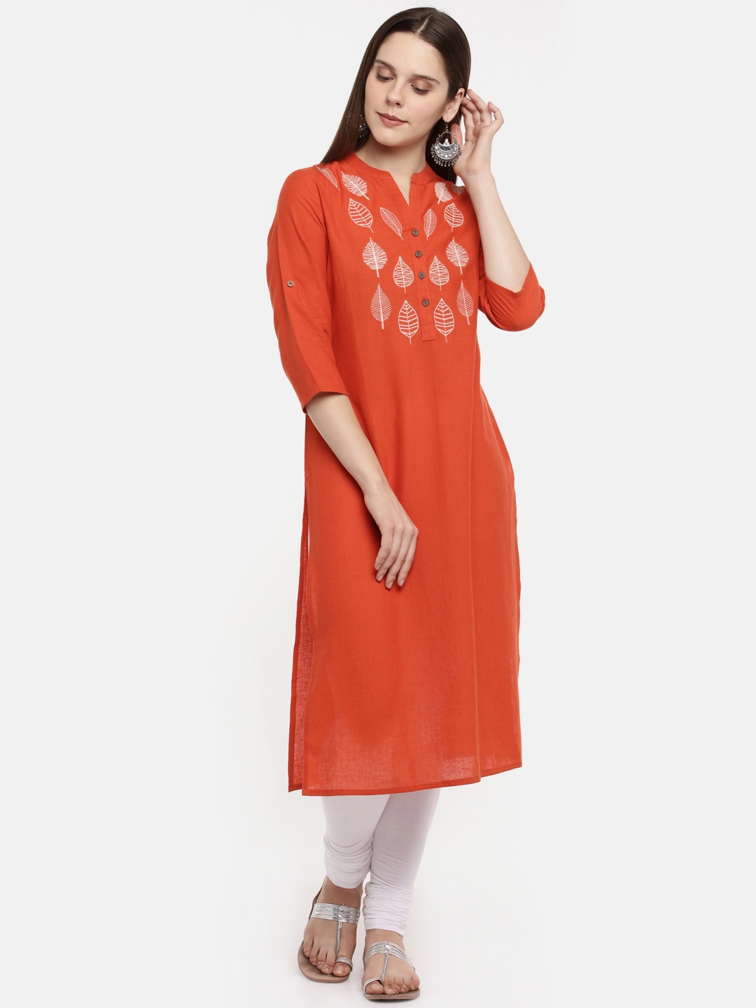 

RANGMANCH BY PANTALOONS Women Rust Orange Solid Straight Kurta