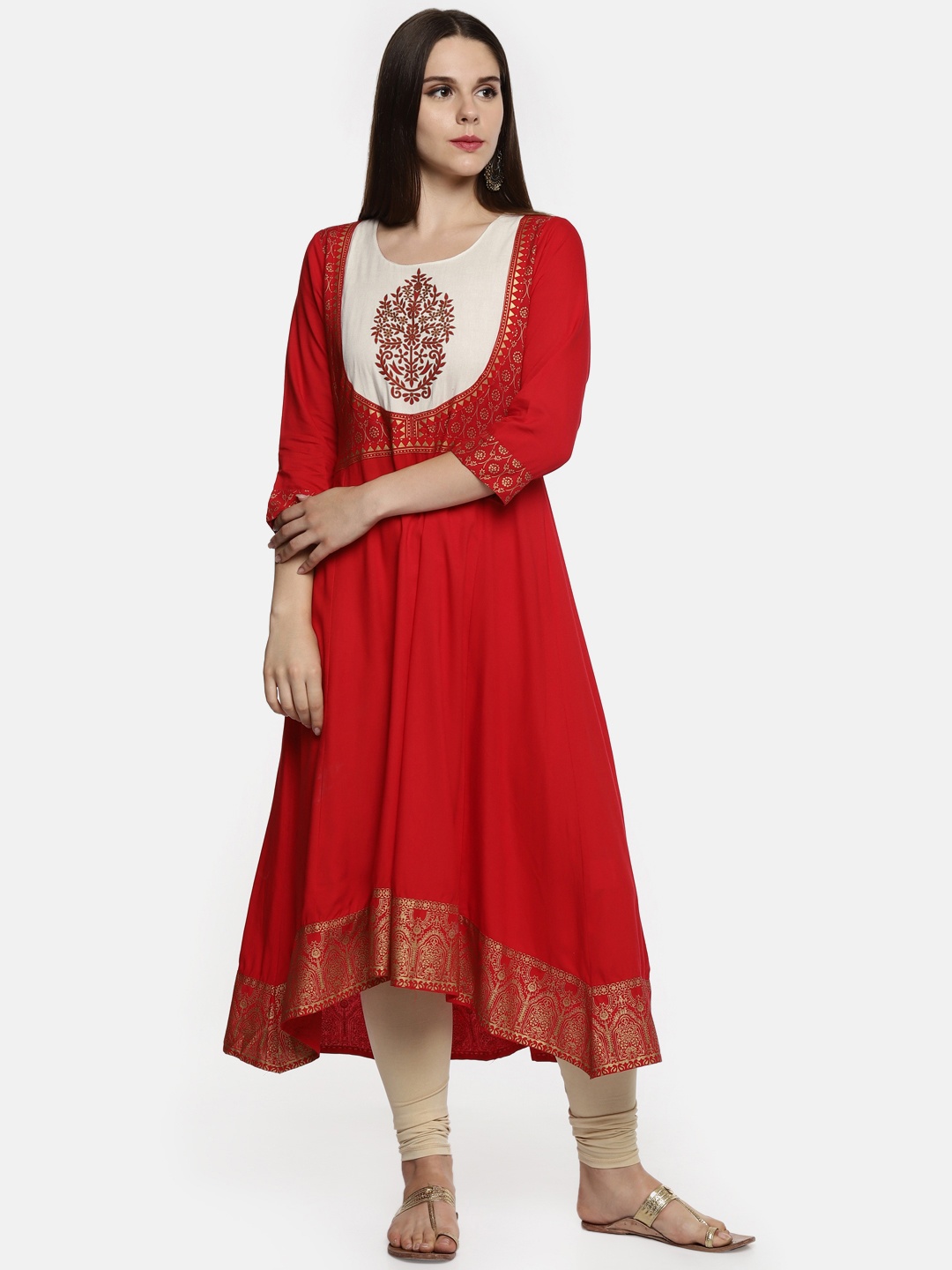 

RANGMANCH BY PANTALOONS Women Red Printed Anarkali Kurta