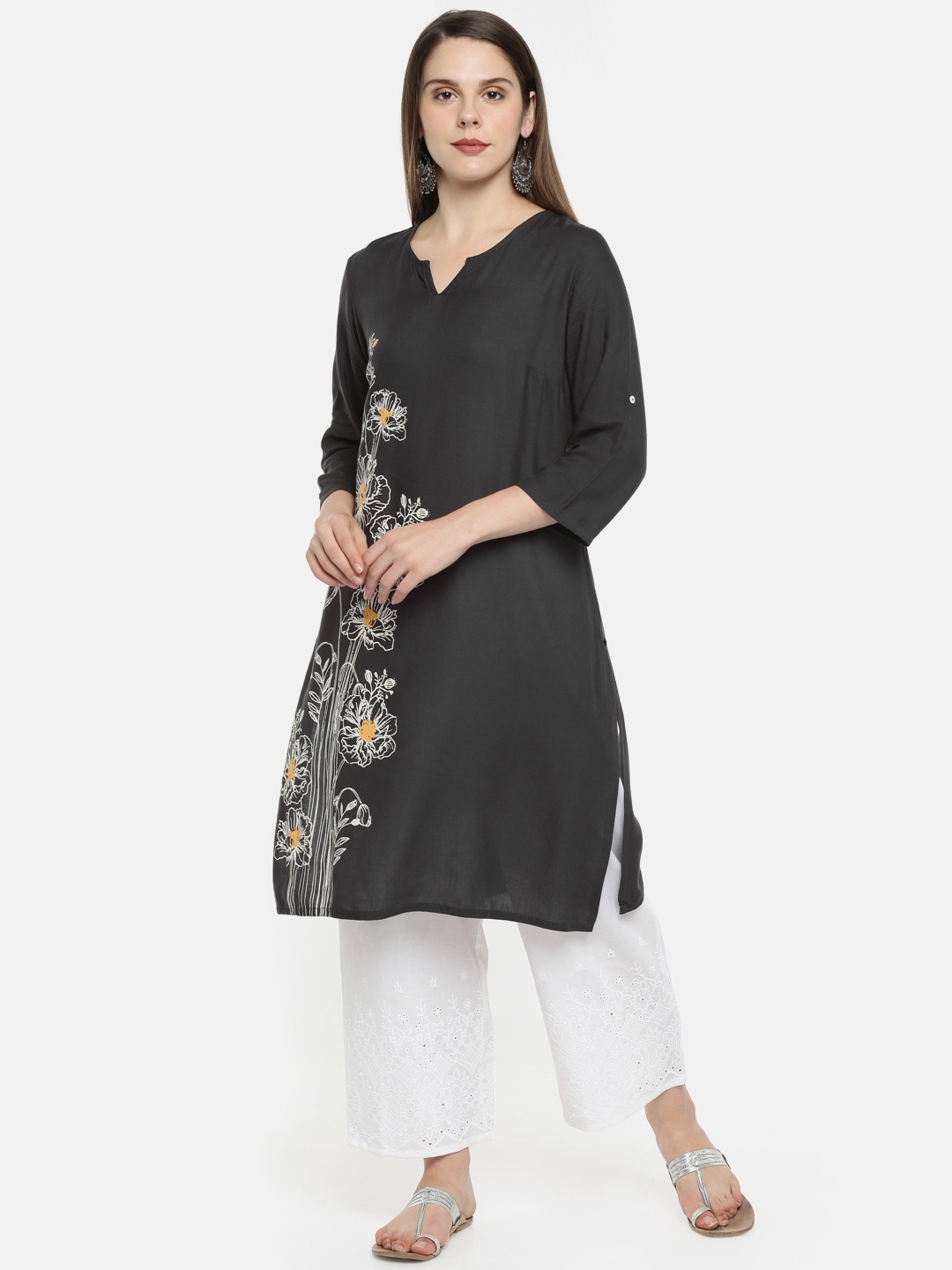 

RANGMANCH BY PANTALOONS Women Grey Printed Straight Kurta