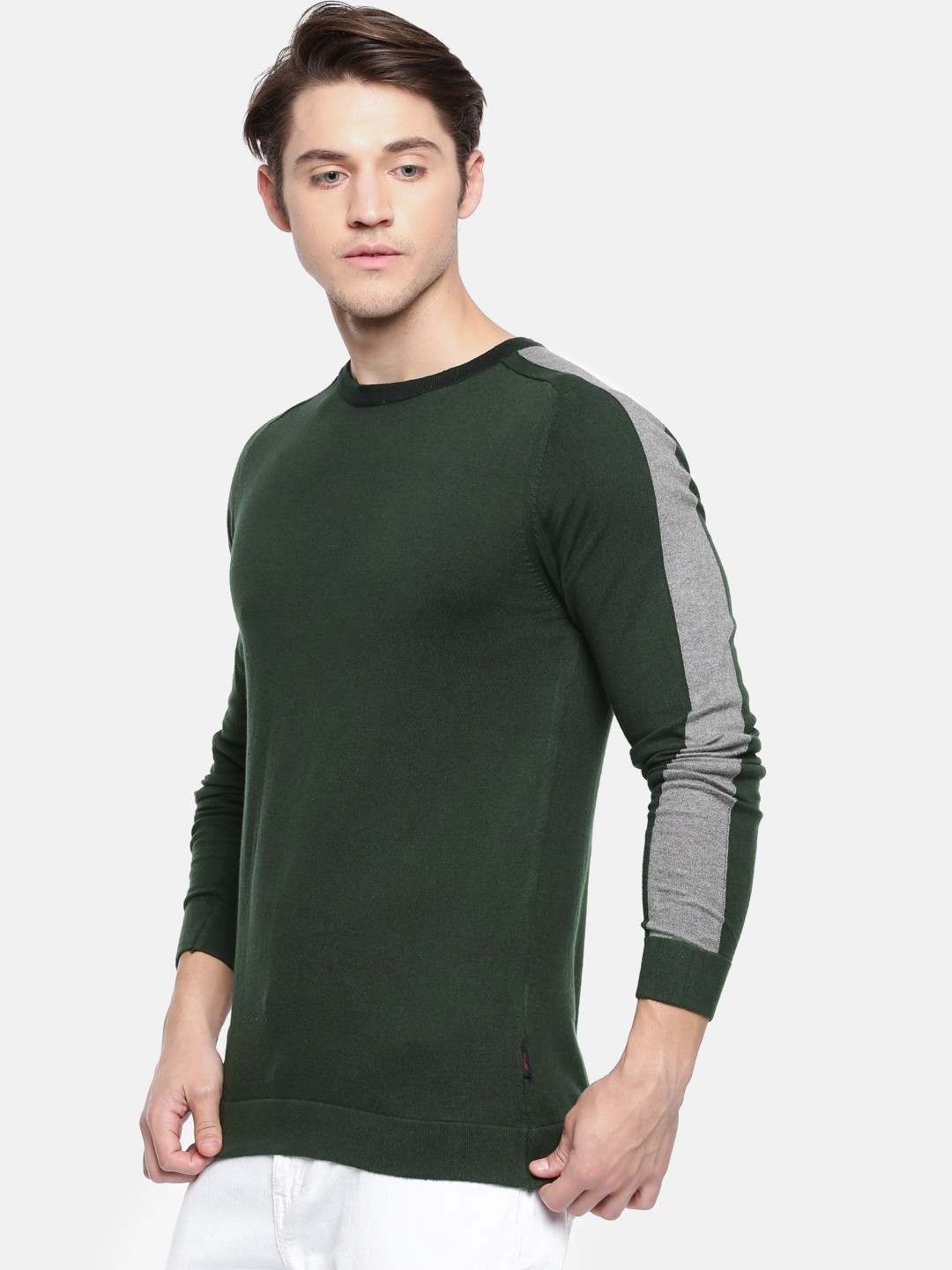 

Jack & Jones Men Olive Green & Grey Solid Pullover