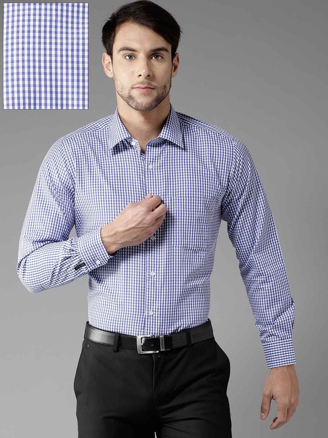 

DENNISON Men White & Blue Regular Fit Checked Formal Shirt