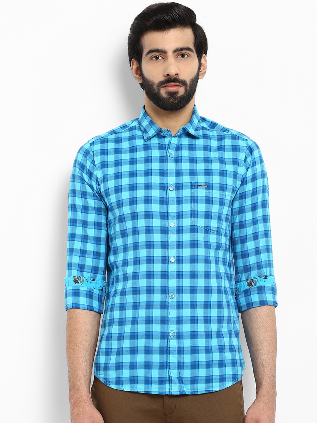 

ColorPlus Men Blue Regular Fit Checked Casual Shirt