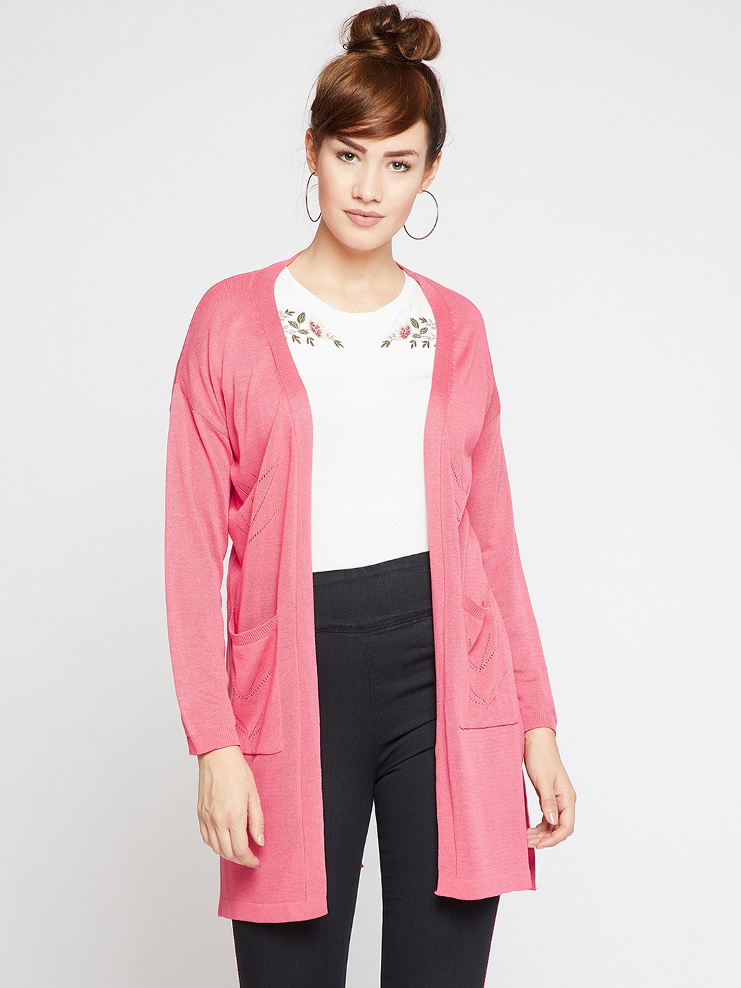 

Marie Claire Pink Solid Open Front Shrug