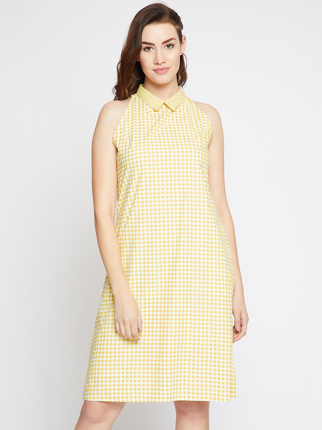 

Marie Claire Women Yellow Checked Shirt Dress