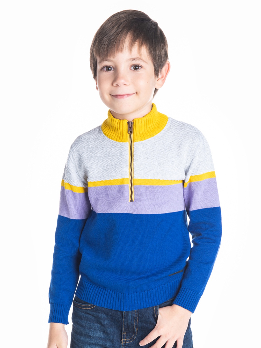 

Cherry Crumble Unisex Kids Blue & Mustard Yellow Colourblocked Pullover