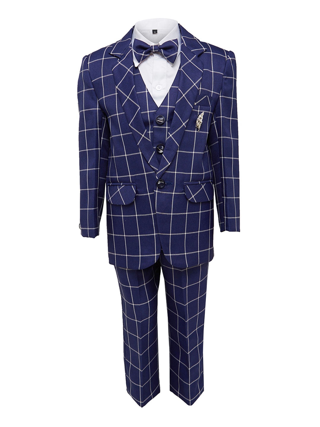 

Jeetethnics Boys Navy Blue & White Checked Coat with Trousers