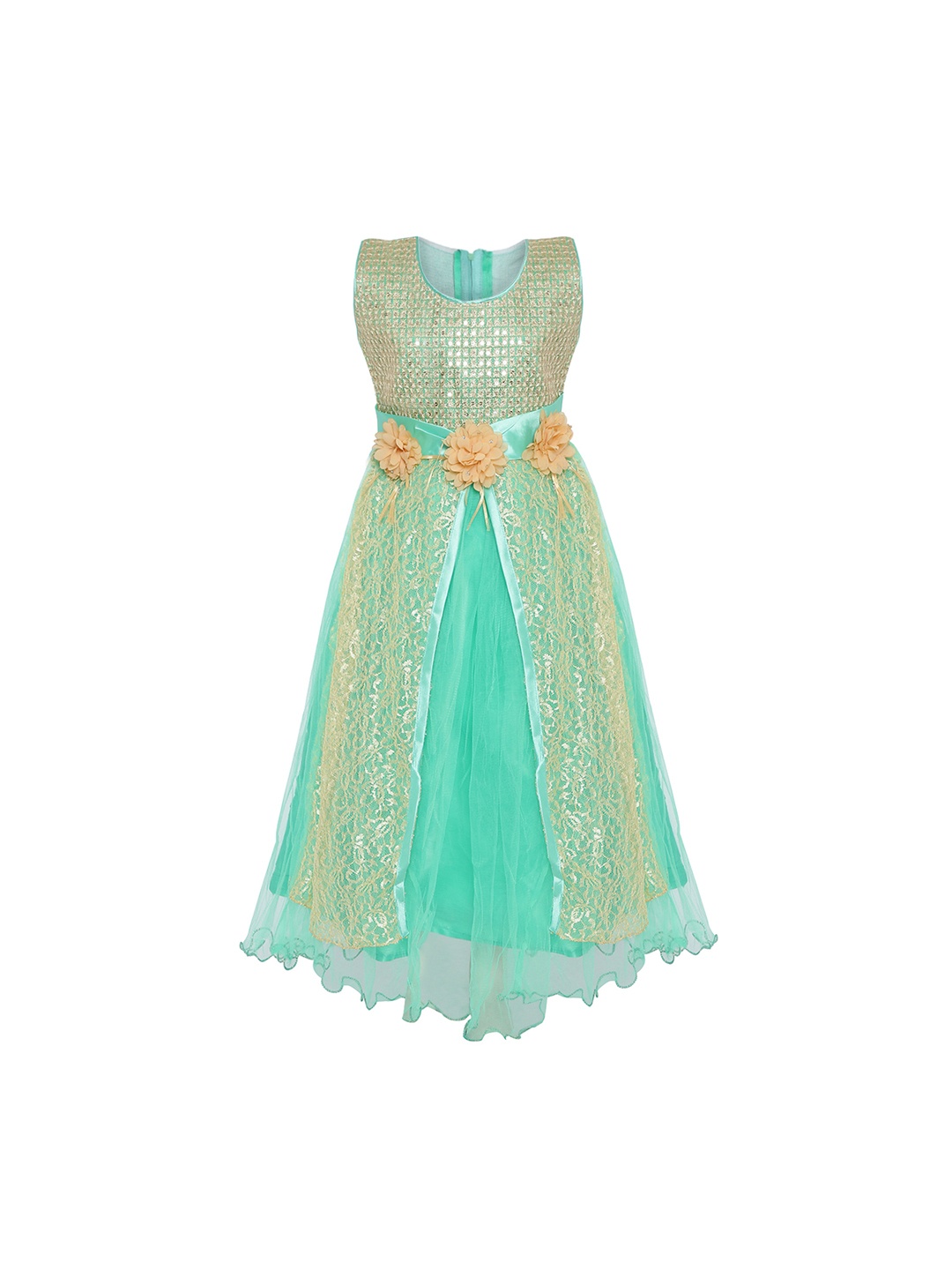 

Aarika Girls Sea Green Self Design Fit and Flare Dress