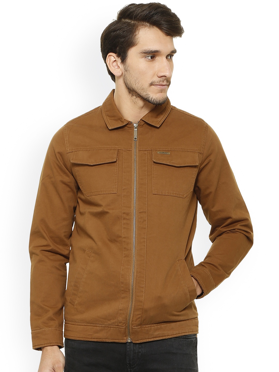 

Allen Solly Sport Men Brown Solid Biker Jacket