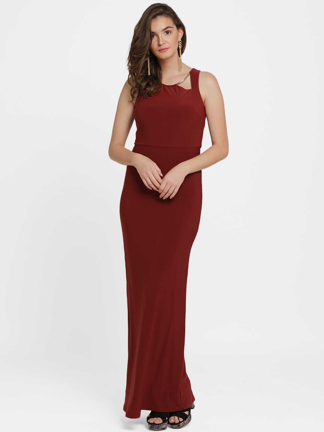 

Kazo Women Maroon Solid Maxi Dress