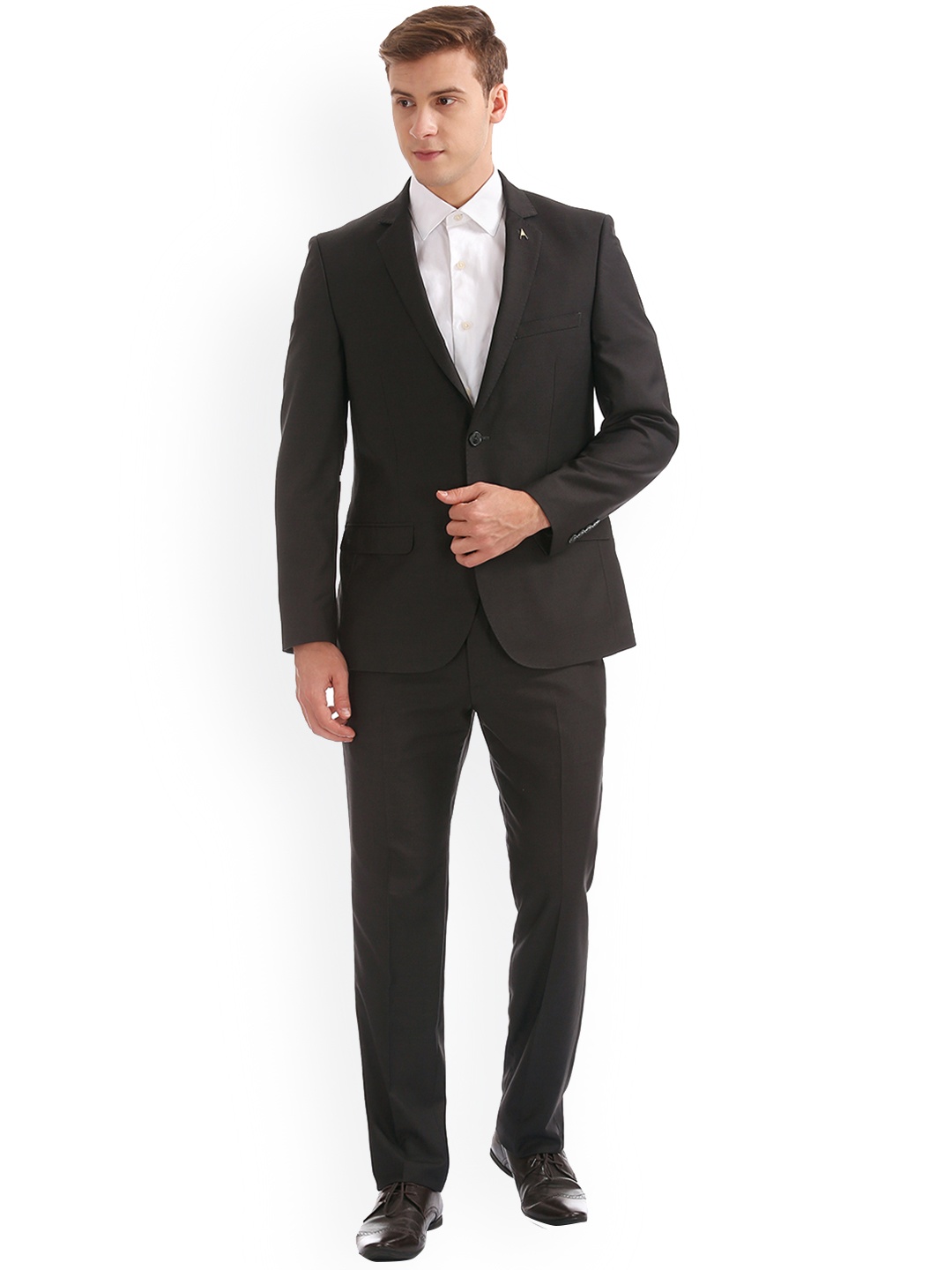 

Arrow Charcoal Grey Solid Notched Lapel Single Breasted Suit