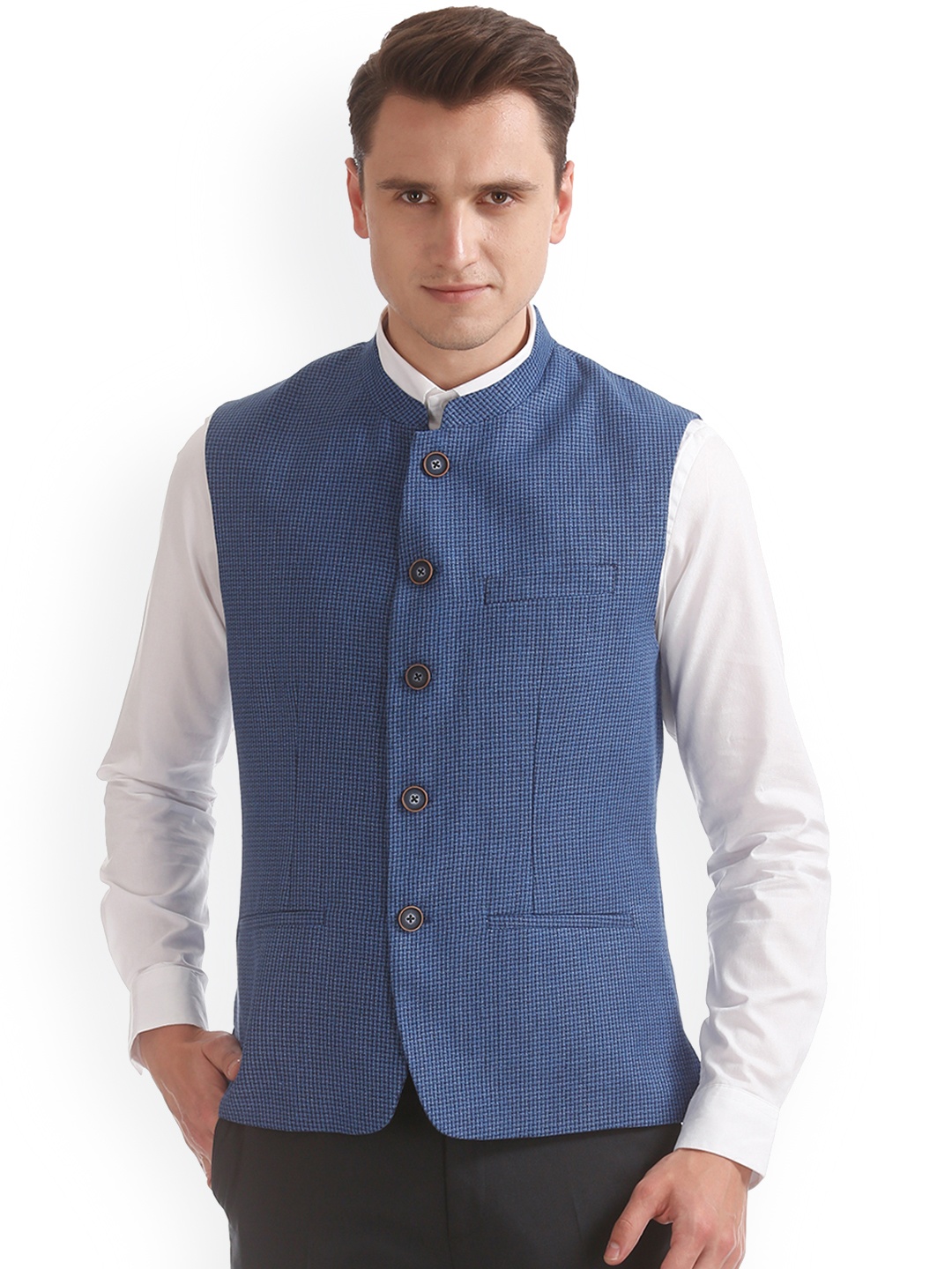 

Arrow Men Blue Woven Design Nehru Jacket
