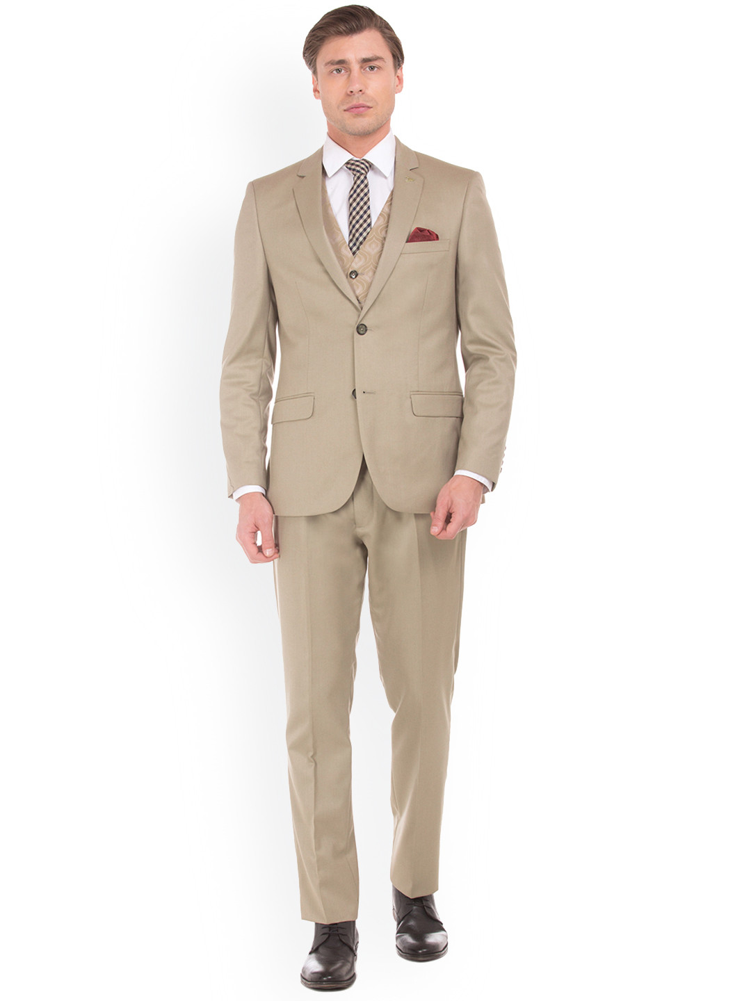 

Arrow Men Beige Solid Single-Breasted Formal Suit