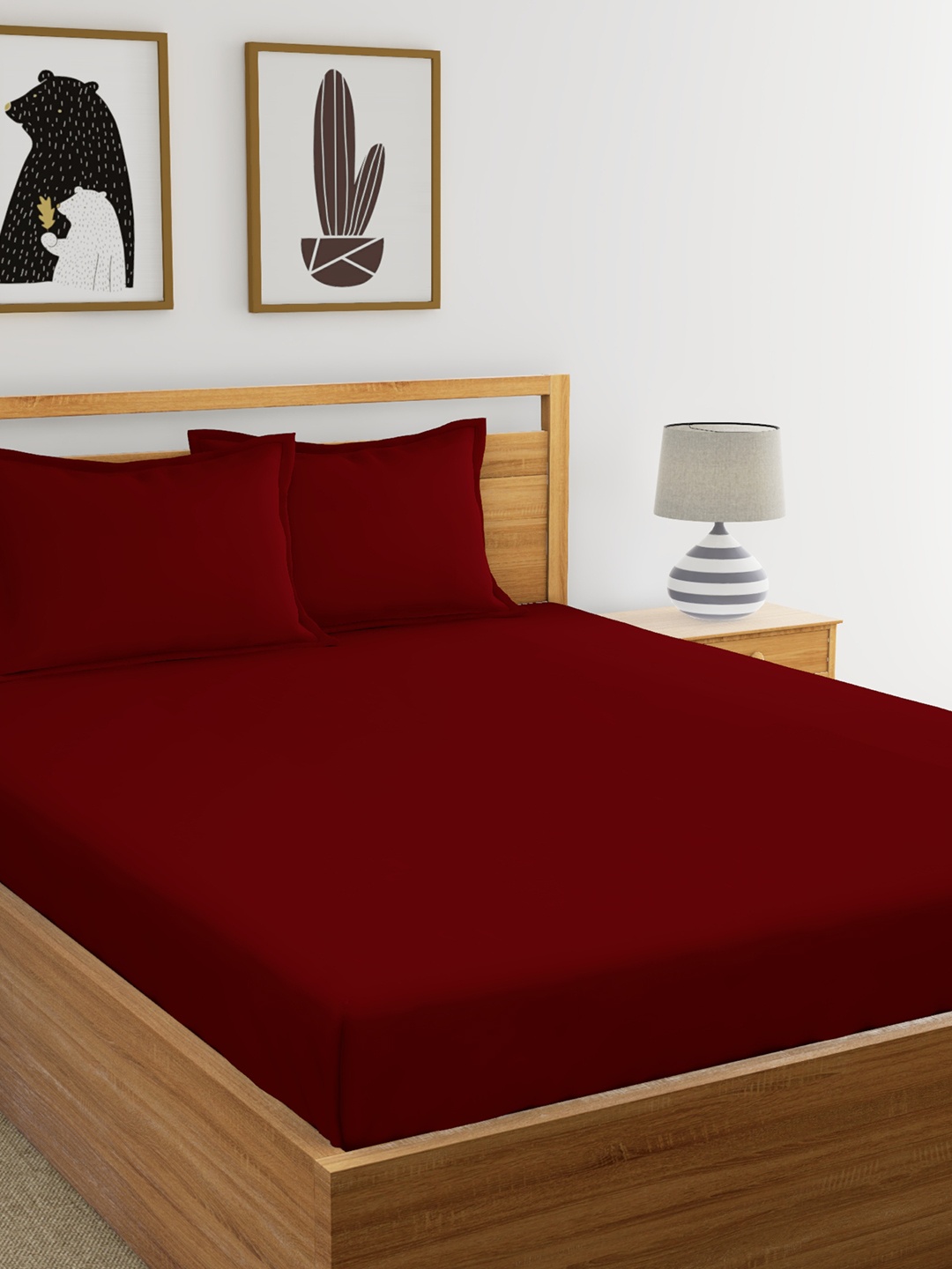 

Dreamscape Maroon Solid Flat 300 TC Cotton 1 King Bedsheet with 2 Pillow Covers