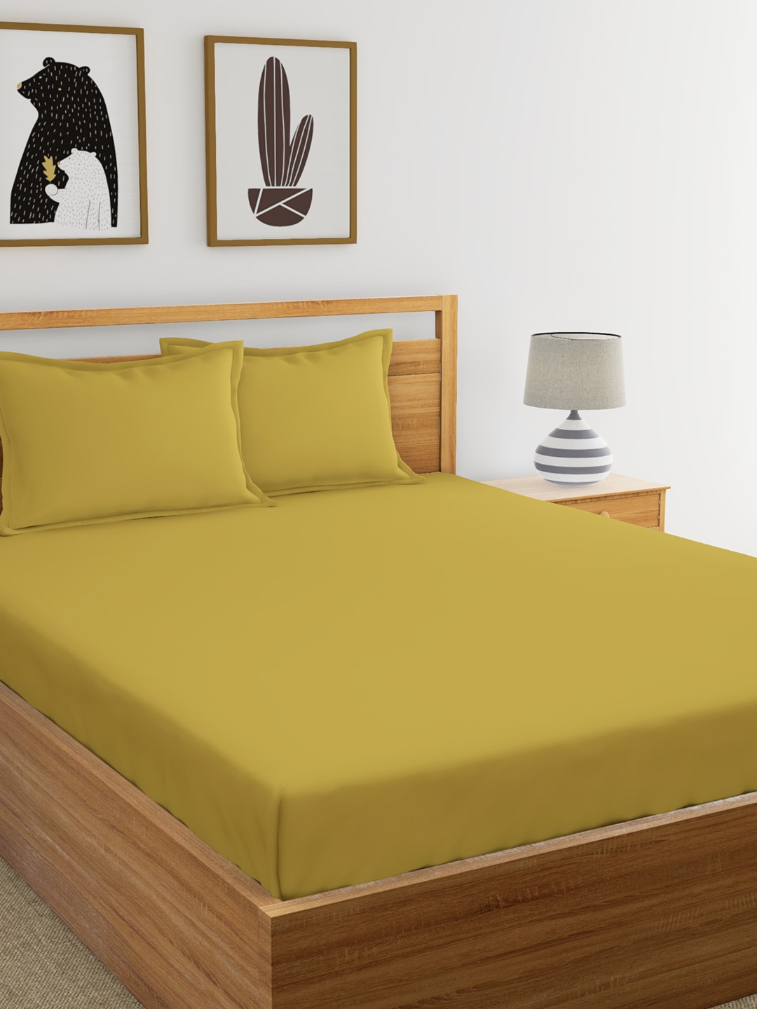 

Dreamscape Gold-Toned Solid Flat 600 TC Cotton 1 King Bedsheet with 2 Pillow Covers