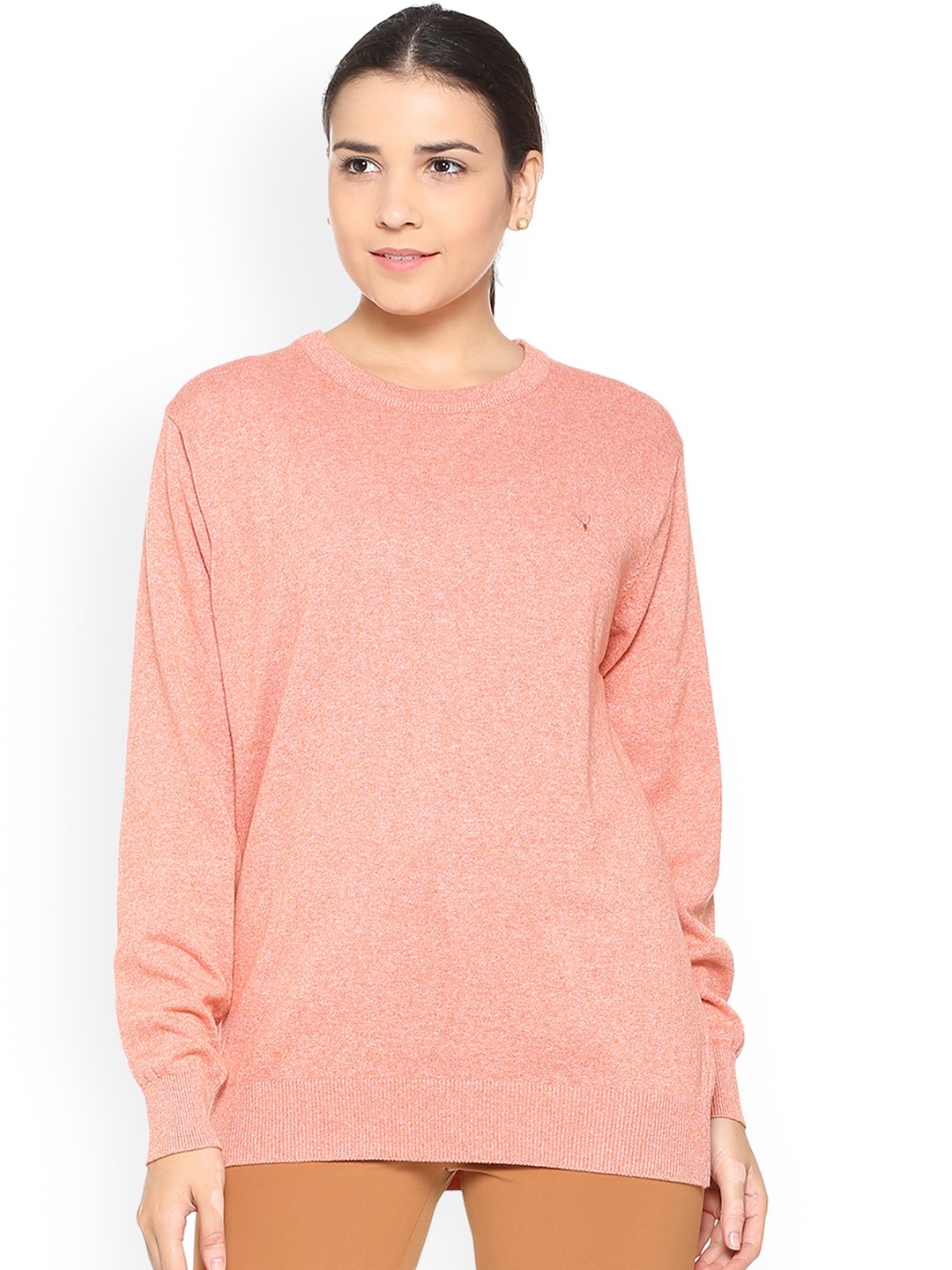 

Allen Solly Woman Peach-Coloured Solid Pullover