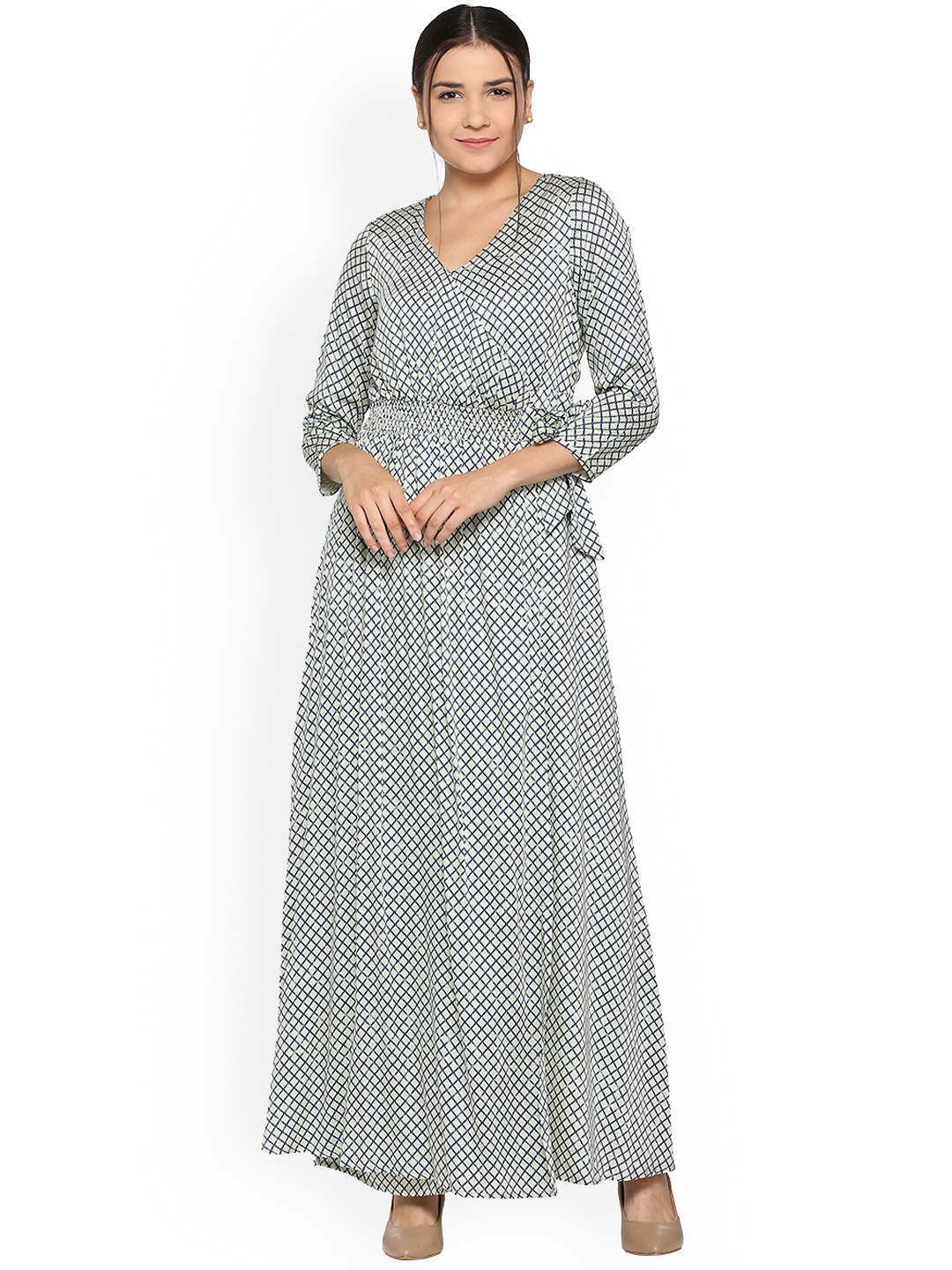 

Allen Solly Woman White & Navy Blue Printed Maxi Dress