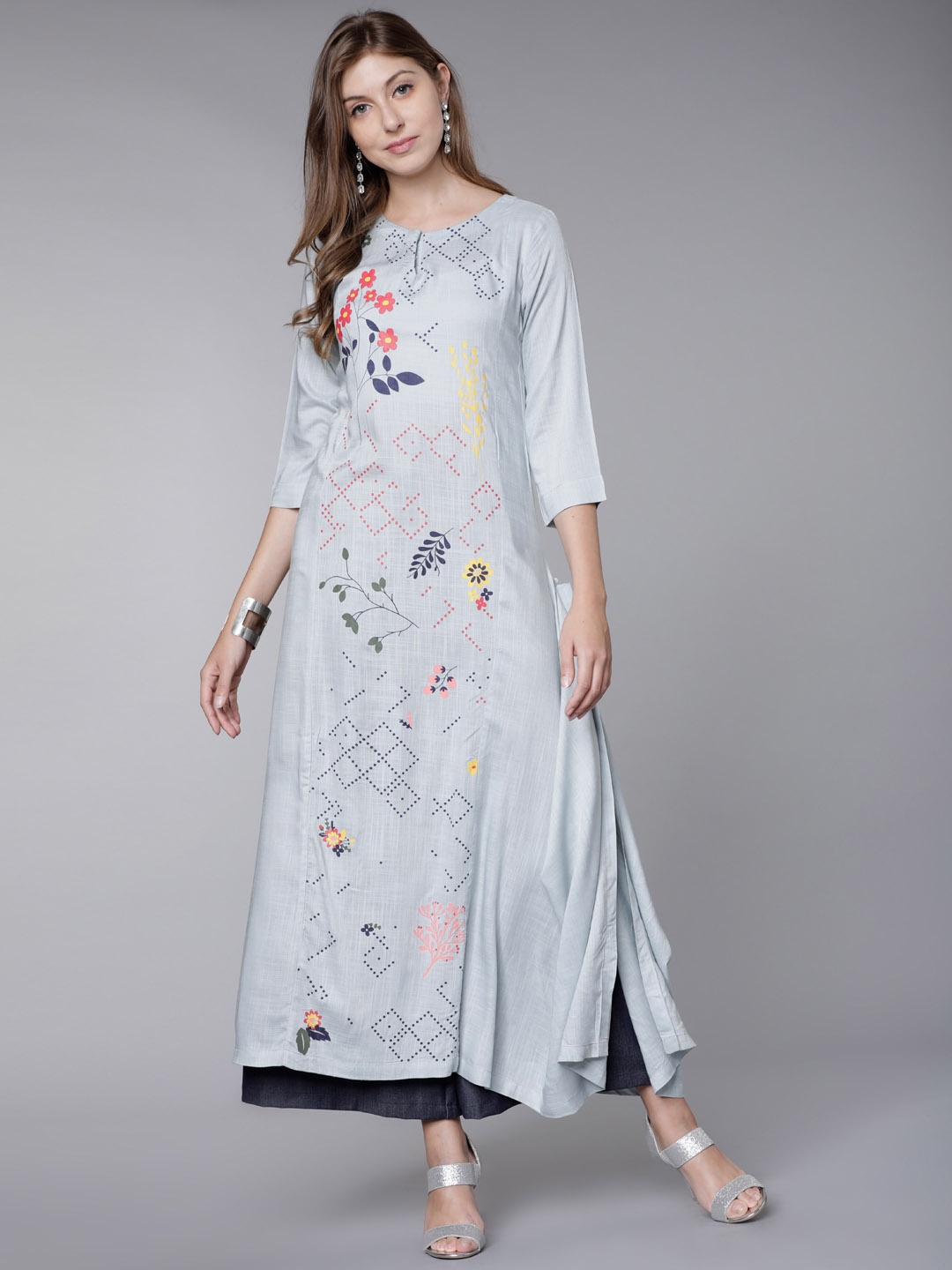 

Vishudh Women Blue Printed A-Line Kurta