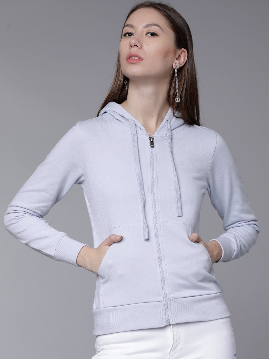 

Tokyo Talkies Women Blue Solid Hooded Sweatshirt