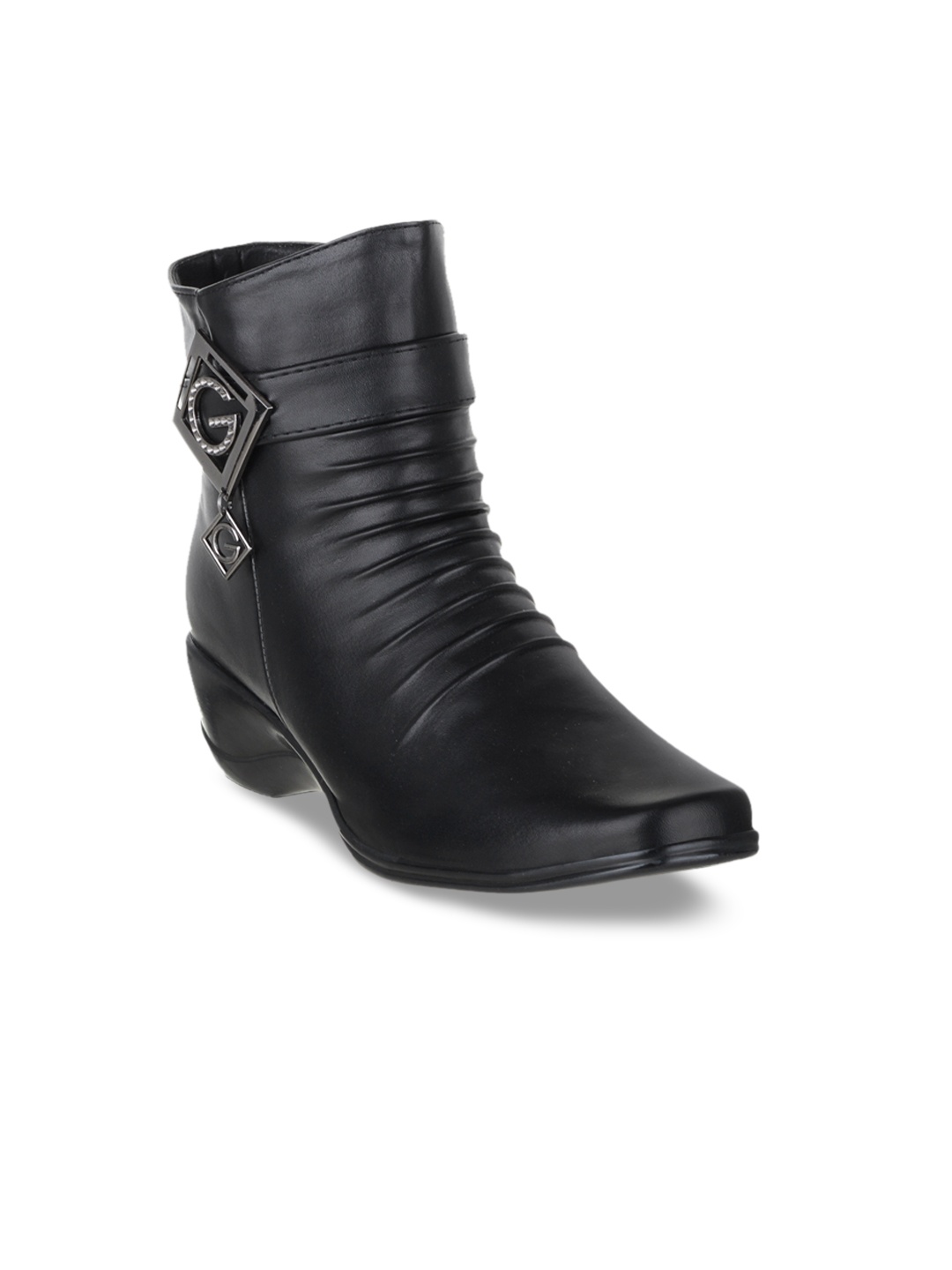 

SHUZ TOUCH Women Black Solid Heeled Boots