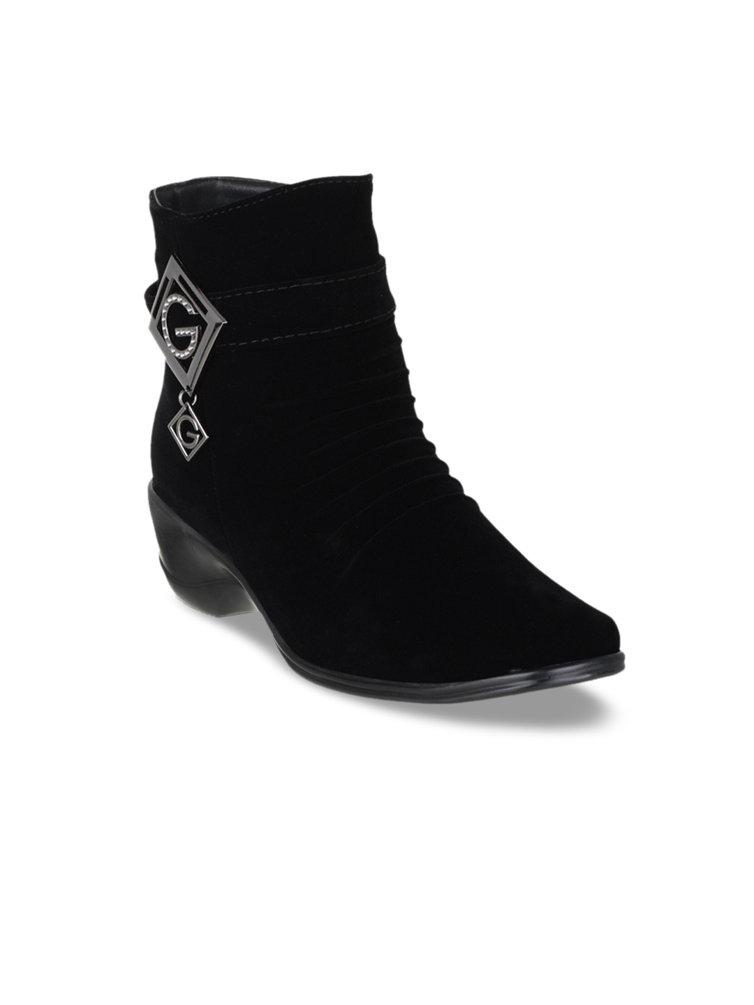 

SHUZ TOUCH Women Black Solid Heeled Boots