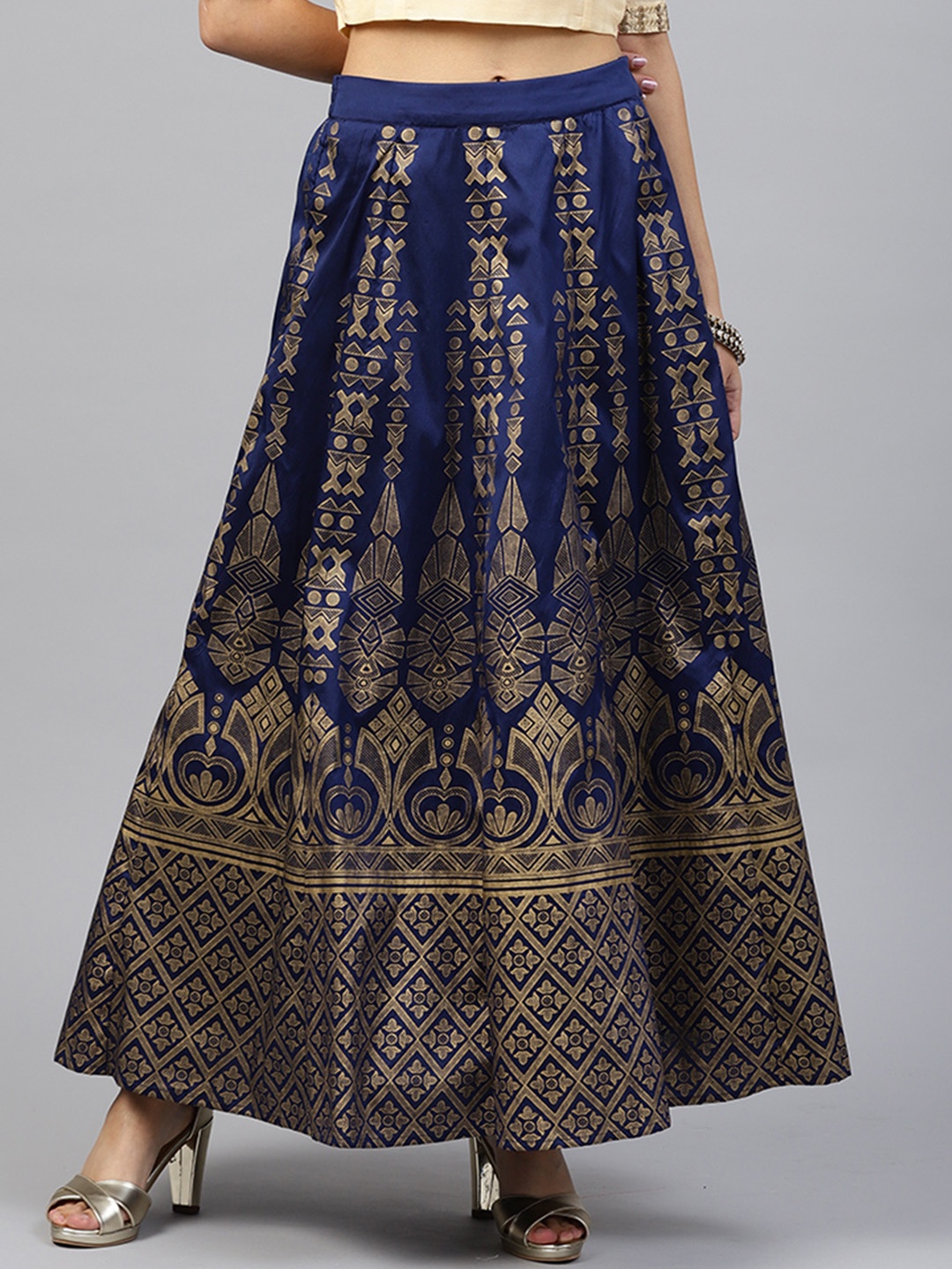 

Juniper Women Navy Blue Foil Print Embellished Skirt