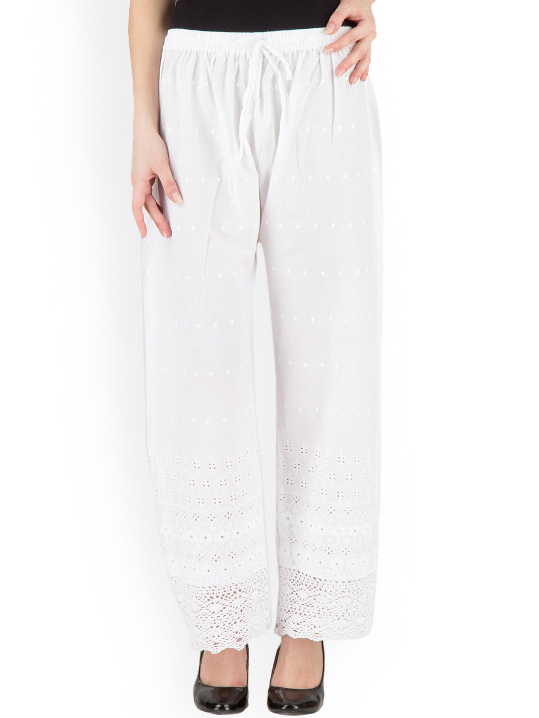 

Castle Women White Embroidered Straight Palazzos