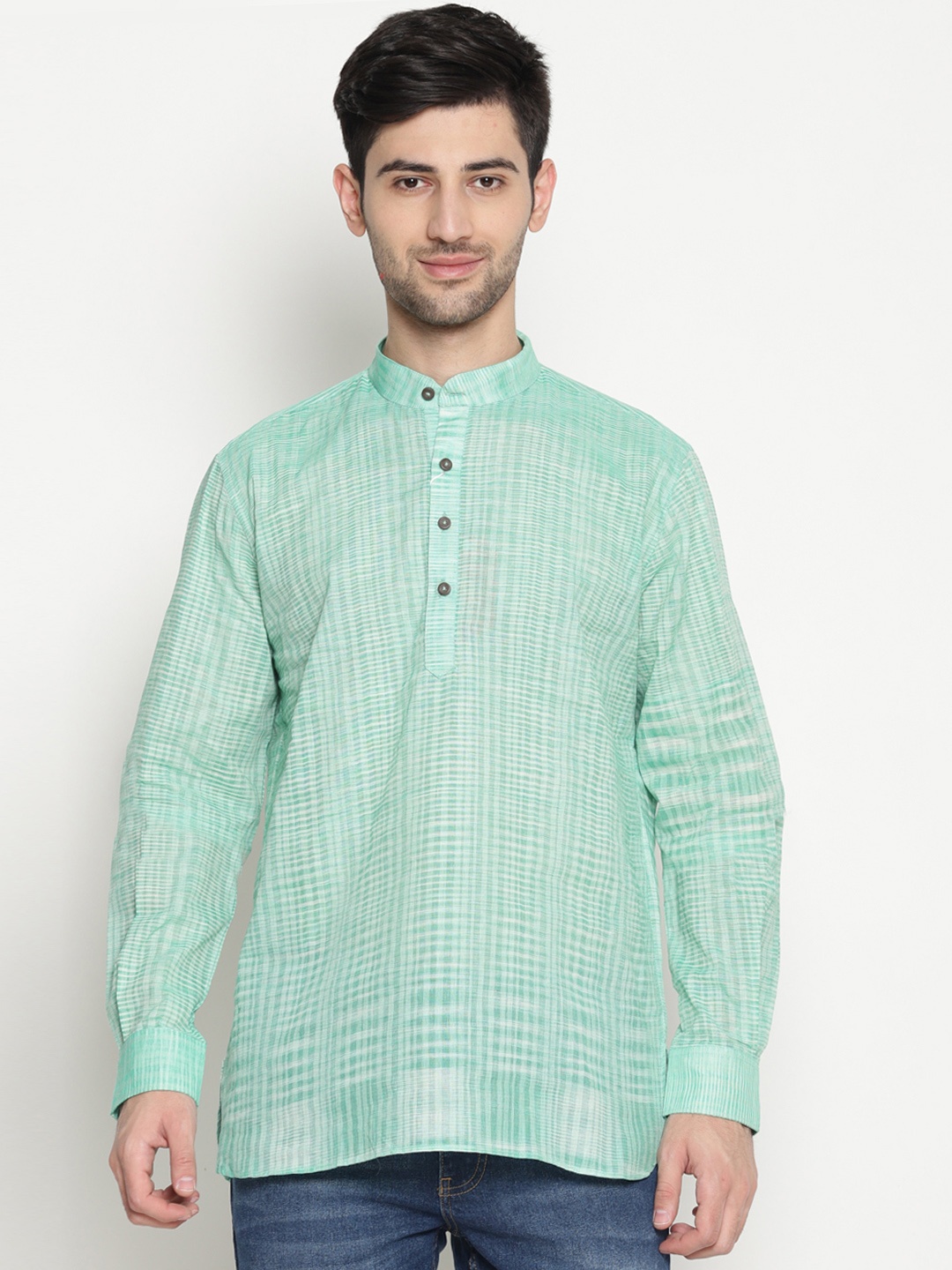 

TATTVA Men Green Woven Design Straight Kurta