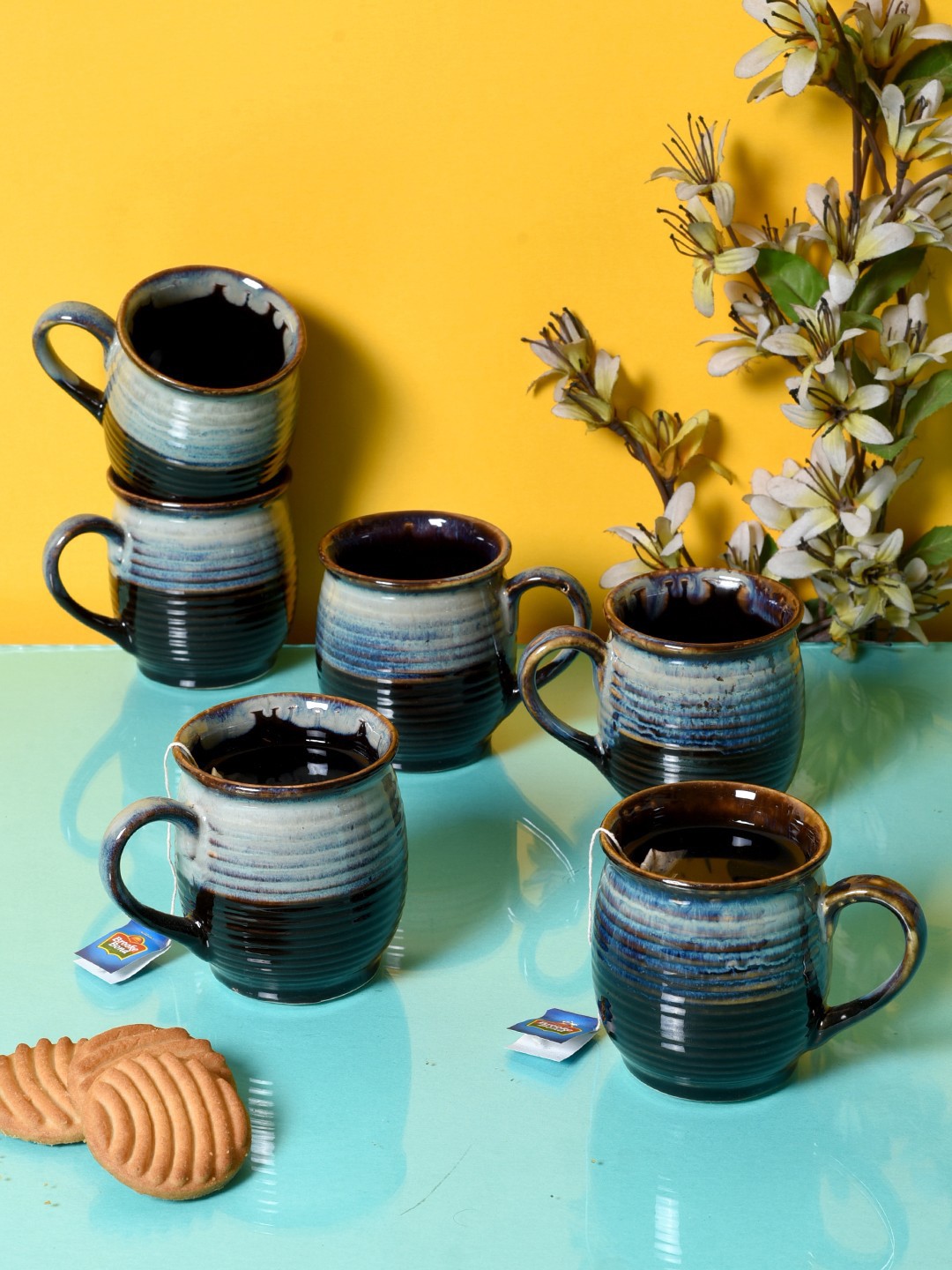 

Unravel India Brown & Off-White Set of 6 Printed Cups Set